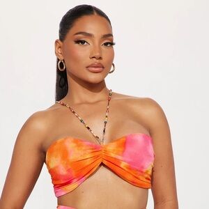 Fashion Nova Vibrant Pink and Orange Strapless Top Size XL - Missing Strap